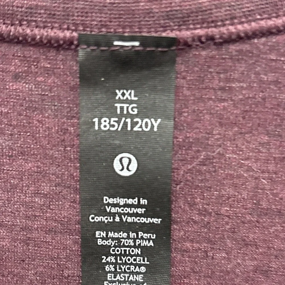 Lululemon‎ Short Sleeve Stretchy Crewneck Shirt Mens Size 2XL Burgundy